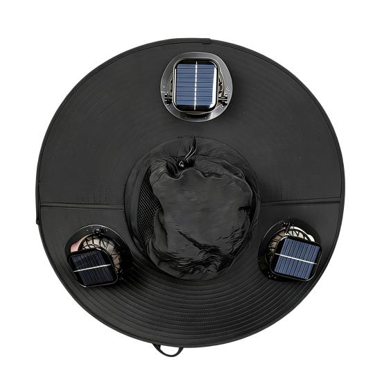 Wide-Brimmed Fan Hat with Solar USB Dual Fans Powered