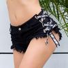Pantaloncini di Jeans Donna Vita Alta Strappati con Cinturino a Lettere Taglio a Vista Sfilacciati Mini Sexy da Club