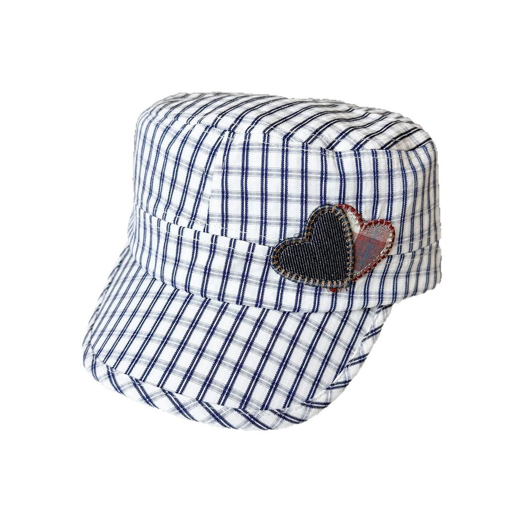 Retro plaid love cap children spring and summer personalized patch versatile face small breathable painter hat navy hat