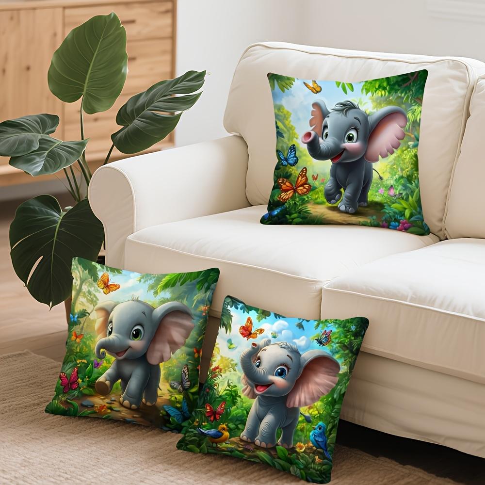 1/4pcs 2D Flat- Cute Cartoon Baby Elephant Jungle Throw Pillow Covers Home farmhouse outdoor decoration cushion cover