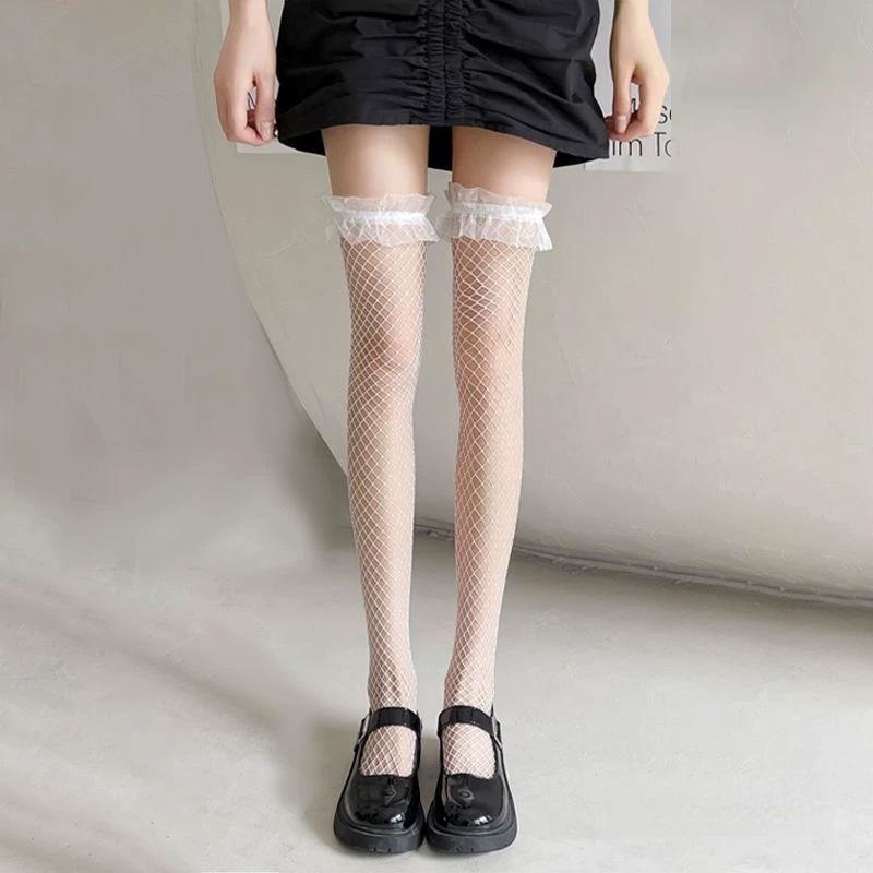 Women's Ultra-Thin Black Fishnet Stockings with Bow Lace – Sexy, Non-Slip Design