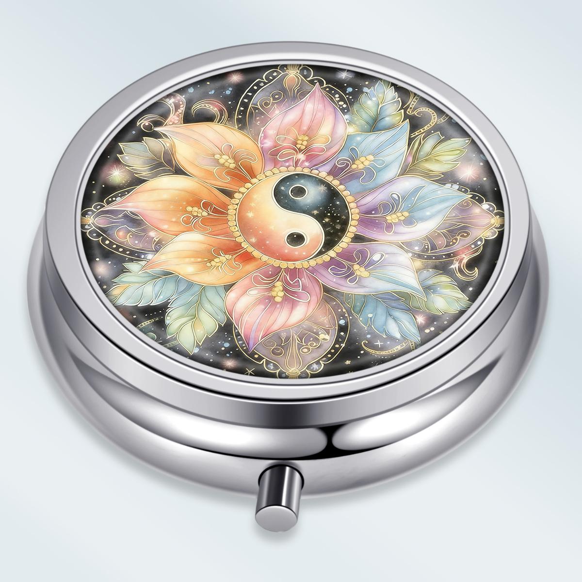 

Portable Pill Box with 3 Compartments, Mini Metal Medicine Organizer Case, Cute Printed Pill Container for Vitamins, Pills, Jewelry, Travel, Daily Use разноцветный