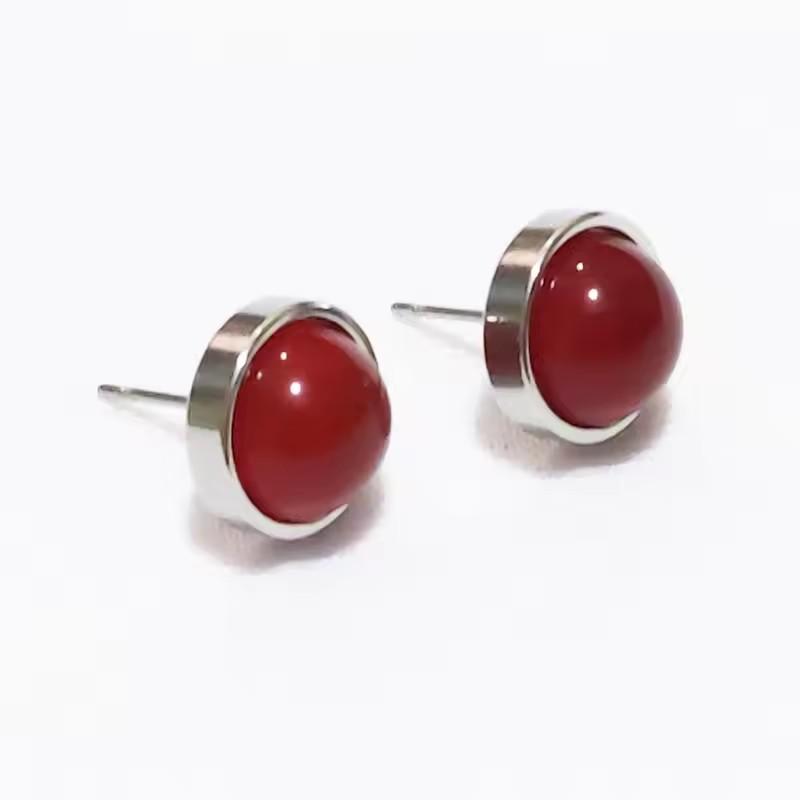 1pair Natural Stone Earrings Healing Crystal Quartzs Round Beads Steel Stud Fashion Ear Jewelry for Women Jewelry Gifts