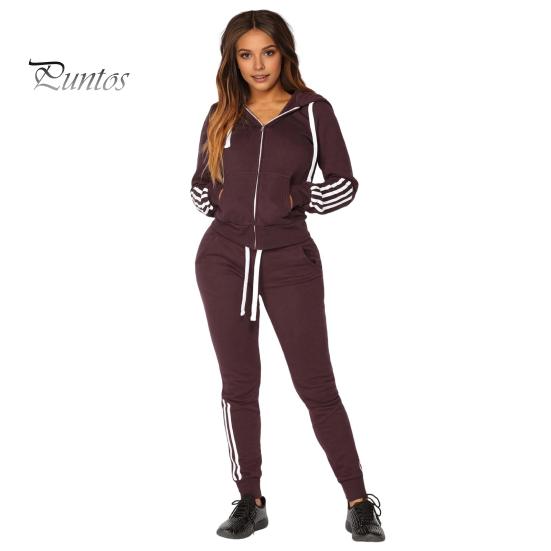 2 stk/sett Dame hettegenser bukser dress hette lange ermer ensfarget glidelås kåpe Elastisk høy midje ankelbånd bukser sport høst vinter treningsdress