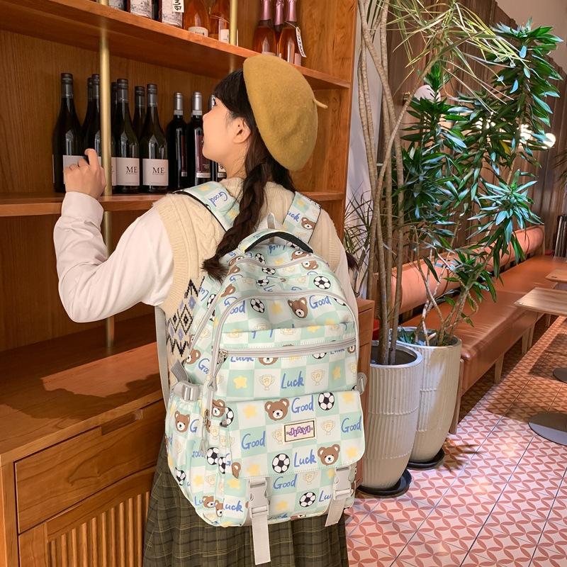 Schoolbag Student School Bag Female Korean Version Cute Cartoon Fashion Printed Backpack High Value Large Capacity Burden Reduction Backpack