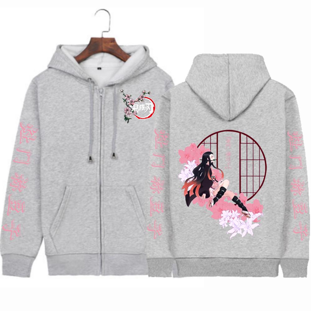 Забавный убийца демонов Камадо Незуко толстовки на молнии модная толстовка аниме косплей осень-зима камадо Танджиру топ на молнии пальто 4XL серый 2350₽