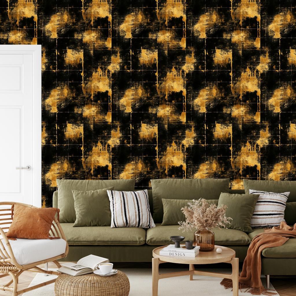 Aged Gold Ochre and Black Wallpaper for Living Room and Bedroom 50x1000