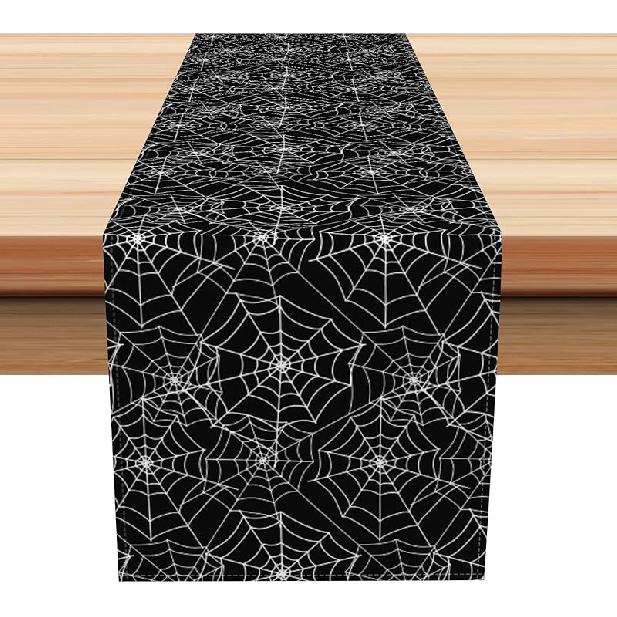 Хэллоуинская скатерть 13x72 дюйма, льняная скатерть с паутиной для осеннего сезонного украшения вечеринки, кухонный декор для столовой на Хэллоуин 13  x72