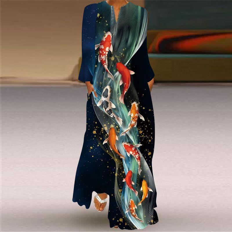 Loose Plus Size Stage Catwalk Photo Long Dress Long Sleeve Dress 2025 New Women Fashion 3D Print Women Clothes