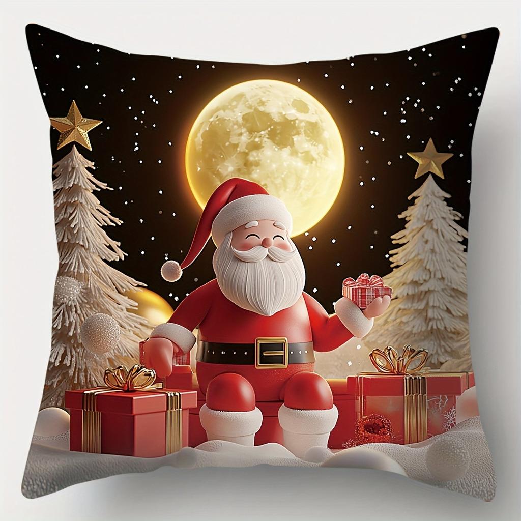Home Decor Christmas Moon & Festive Holiday Pillows Pattern Cushion Cover Suitable For Sofa Bedroom Car Pillow Cover