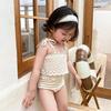 2025 Summer Korean Girls' Lace Trim Cutout Swimsuit