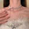 Zinc Zinc Alloy Pearls Rhinestone Choker Tassel Shiny Neck Jewelry Neck Pendant Bow Beads Necklace  for Gift