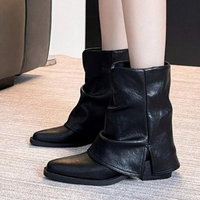 

Модные женские ботильоны Элегантные туфли-лодочки с острым носком на массивном каблуке Дизайнерские 2025 Зимние Новые Модные ботинки челси Платье Вечеринка Женские туфли Ботас 40 чёрный