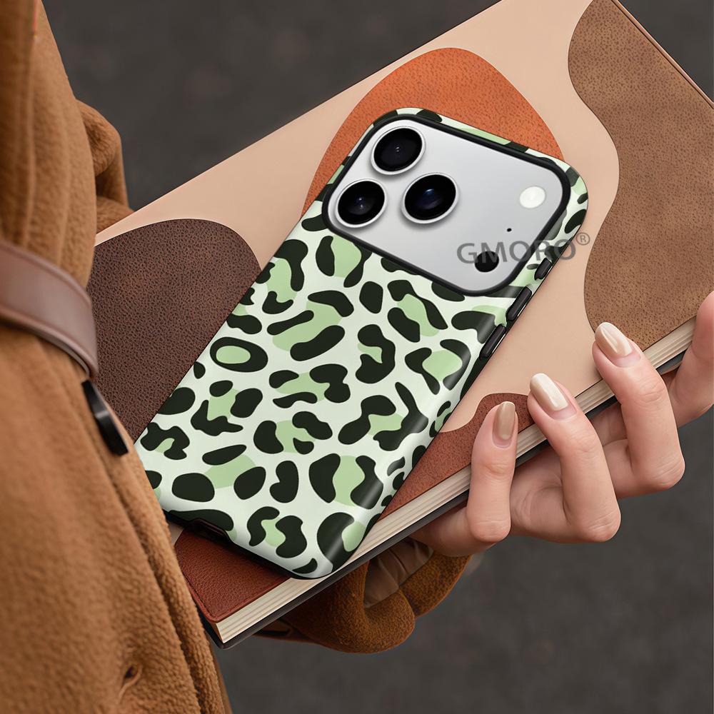 Niche personalized contrasting color leopard print magnetic mobile phone case iPhone15 two-in-one film case Apple 17 anti-drop hard case