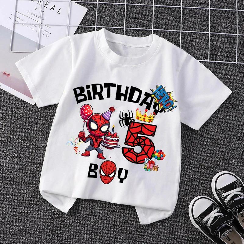 Marvel Spiderman Kids Birthday Party Tshirts Baby Number 1-9 T-Shirt Children Fashion Tops Tees Boys TShirt Parent Child Clothes
