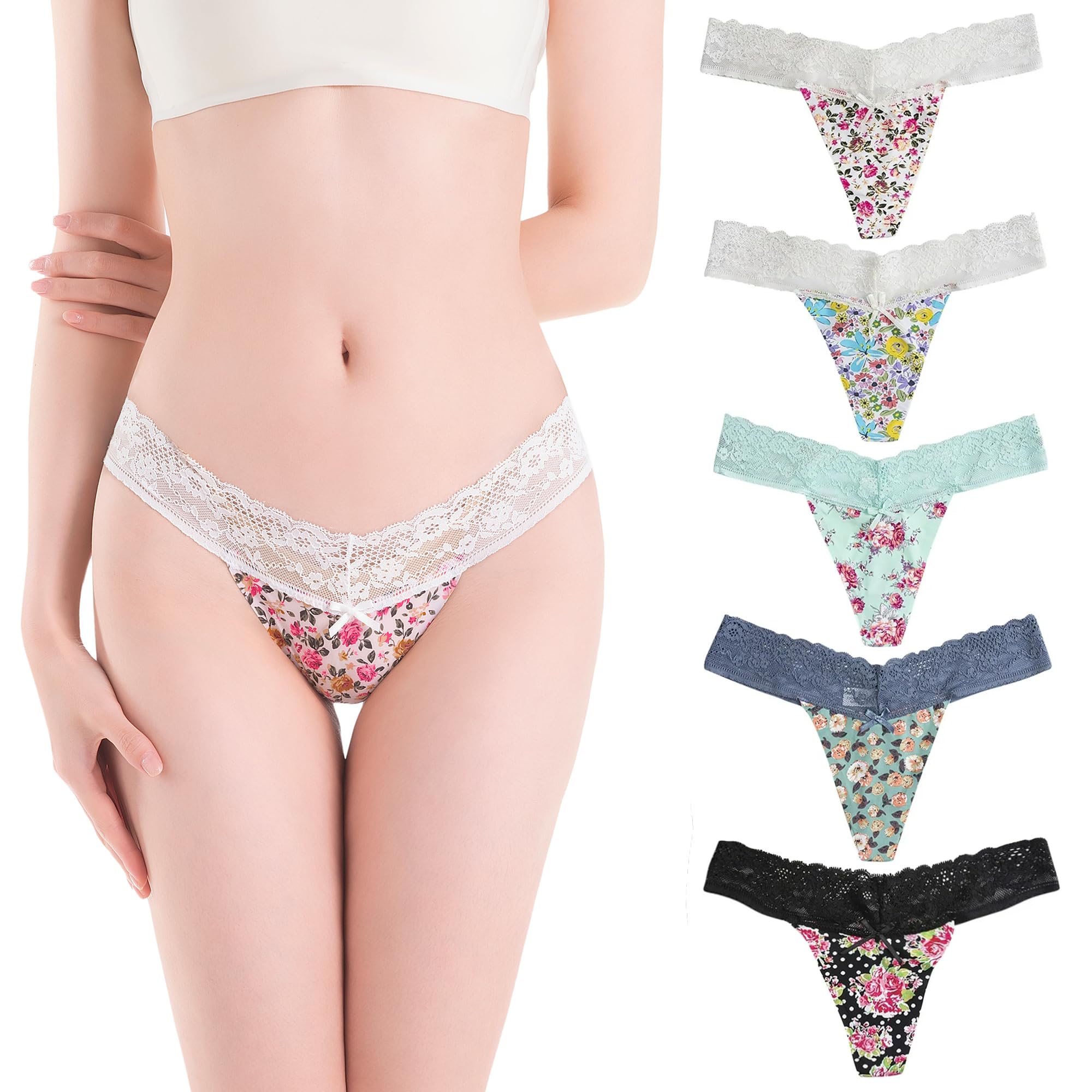 

Кружевные Цветочные Милые Трусики Бесшовные Ленточные Прохладные Набор из 5 B [Comonsava] Женские Трусики Танга, С узором, Нижнее белье, Набор, Домашняя одежда, Двухслойные