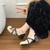 Bow Block Heel Single Shoes Fashion Round Toe Studded Slip Strap Low Top Shoes