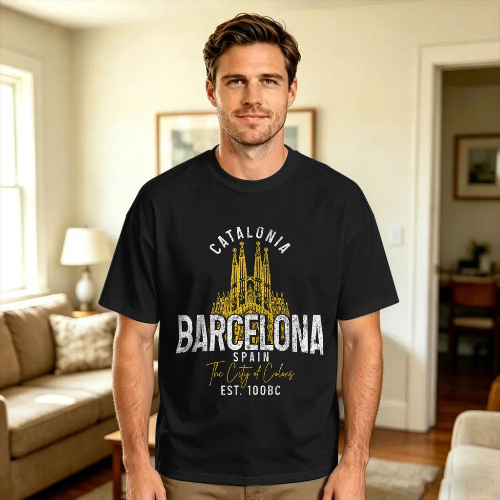 Harajuku Koszulka Barcelona Hiszpania Sagrada Familia Podróż po Europie Pamiątka Bawełniane Koszulki Modna Koszulka Dla Unisex Letnie Topy