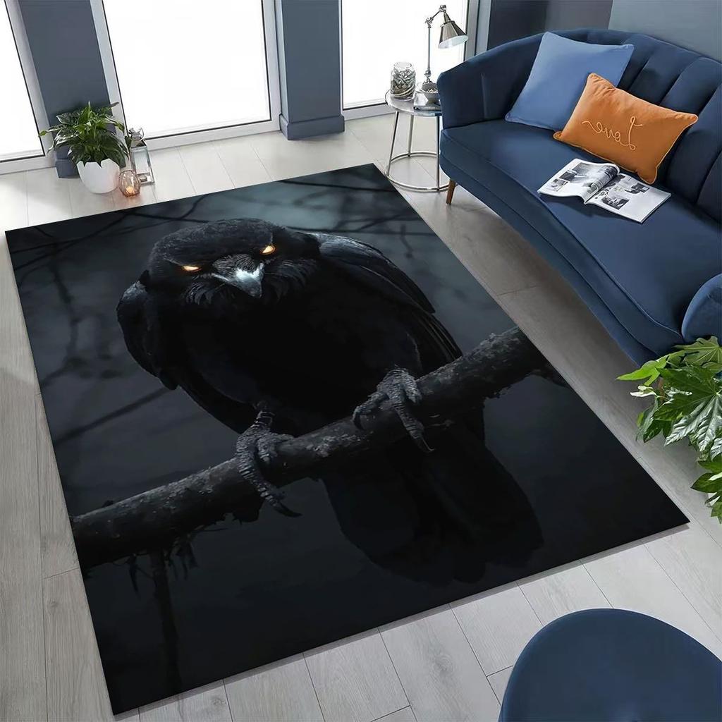 3D Norse Viking Oding Raven Crow Skull Huginn Muninn Rug for Bedroom Living Room Sofa Home Doormat Decor,kids Non-slip Floor Mat