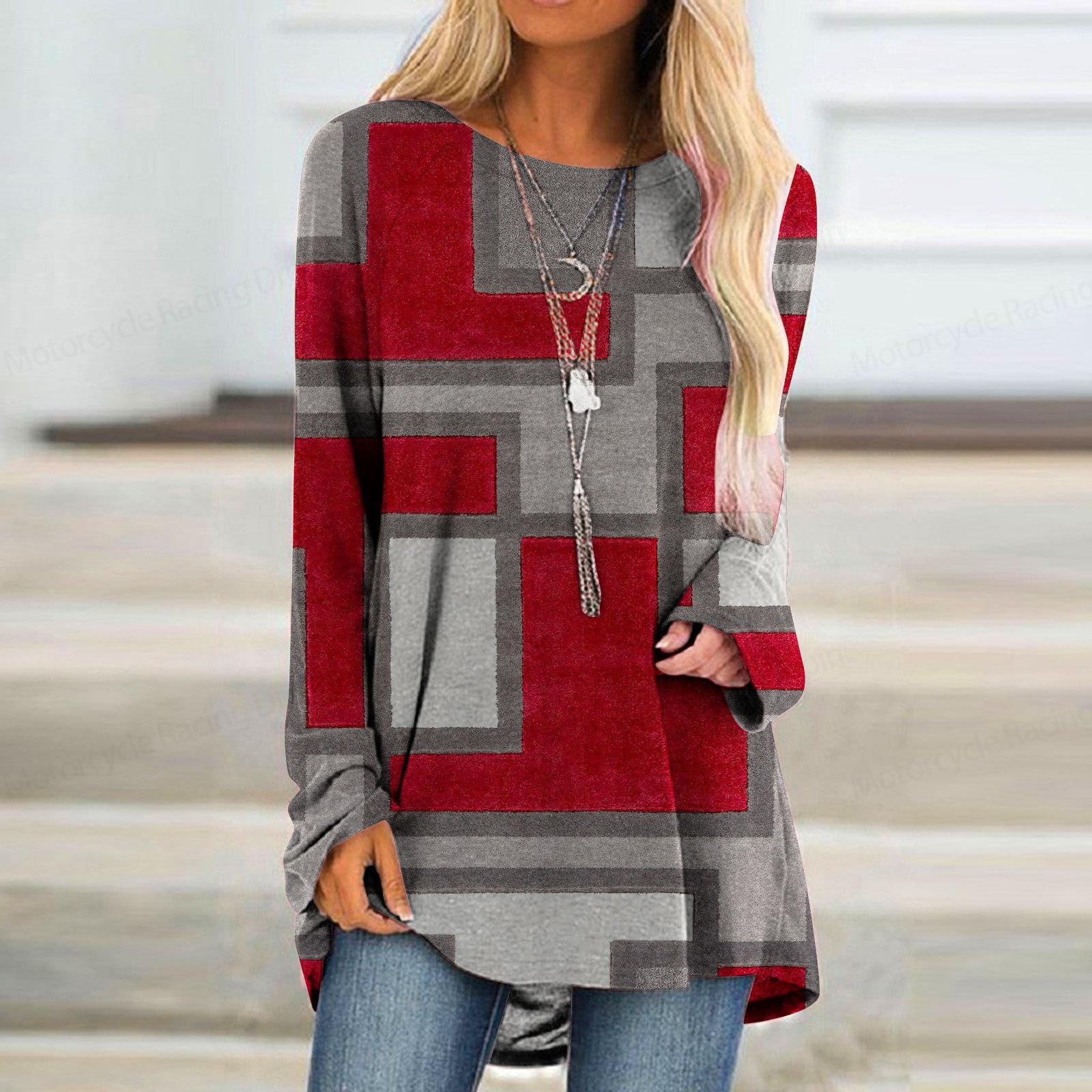 

Футболка с длинным рукавом с градиентным 3D-принтом и принтом в полоску, женская модная футболка с круглым вырезом, длинная туника, женская футболка, женская одежда 8XL