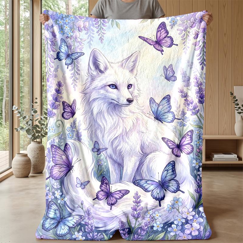Floral Pig with Butterflies Theme blanket Lightweight Warm Flannel Blanket Decorative Throw Blanket for Home Decoration
