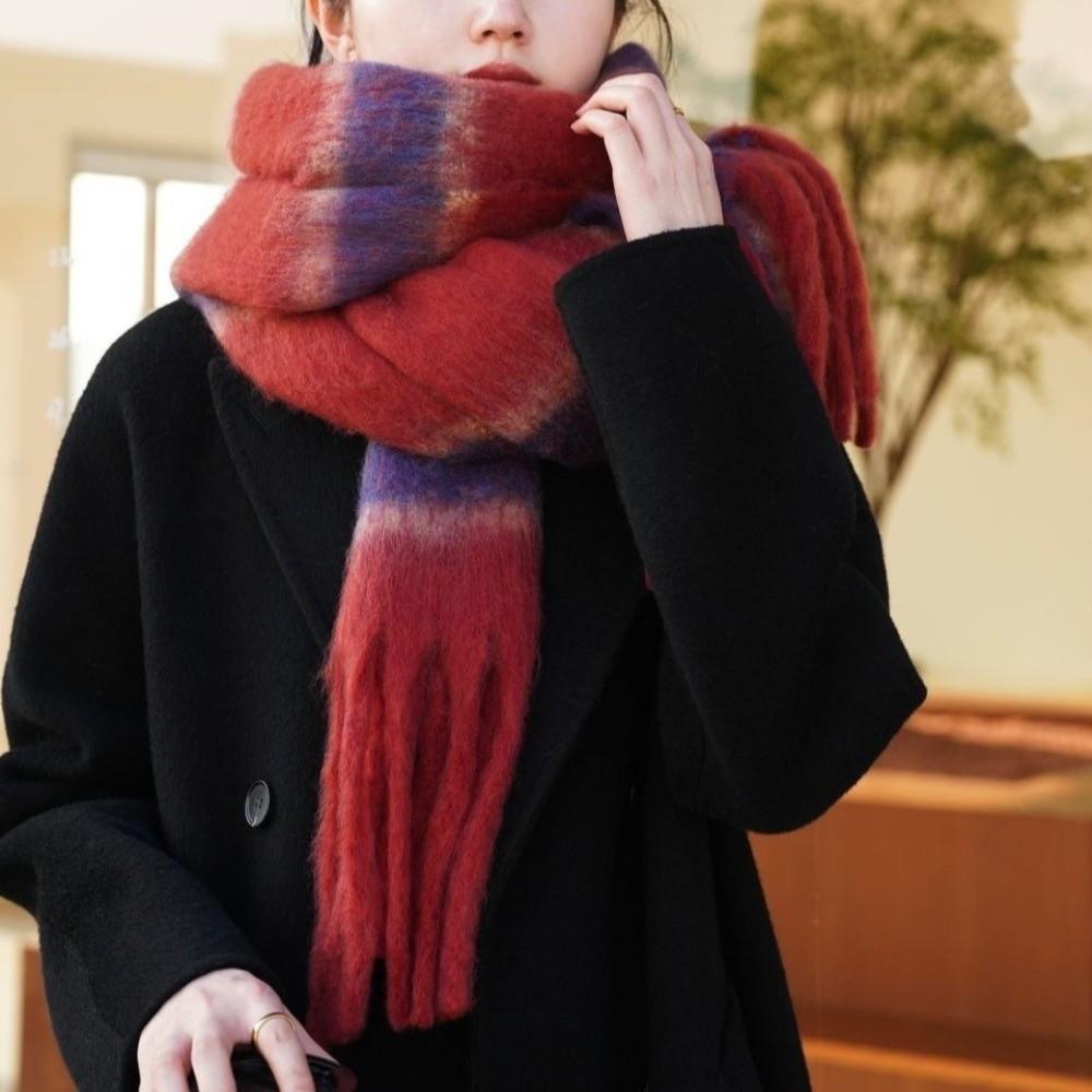 Plush Tassel Shawl Colorful Cashmere Scarves Classic Stripe Wool Scarf Girl