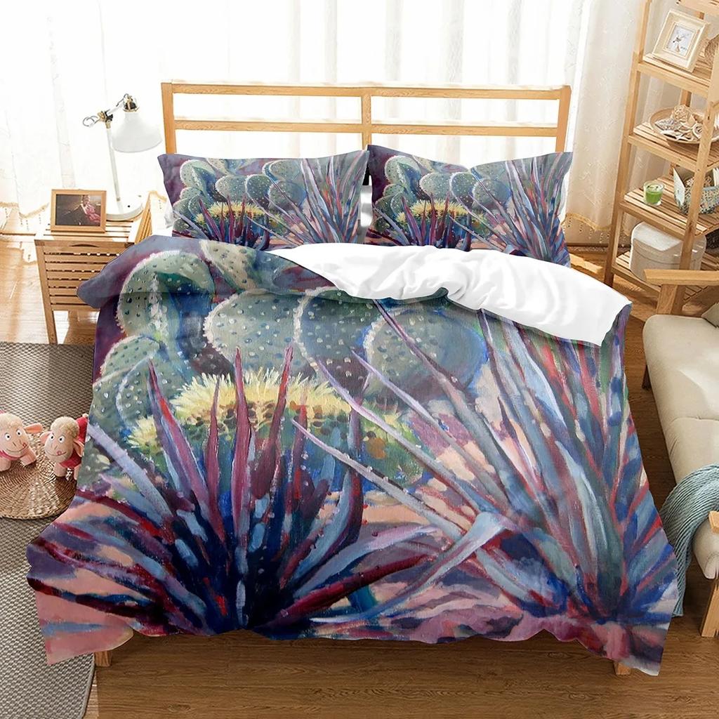 Cactus Duvet Cover Set Desert Plants Pattern Comforter Cover Double Single Size For Kids Teens Adults Bedding Set Quilt Cover