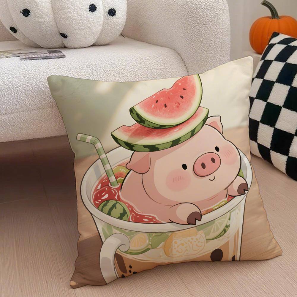 Cute Pig Summer Surprise Cushion Cover Throw Pillow Cover Hidden Button Durable Polyester Chair Cushion