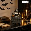 Artistic Halloween Desk Decor Reading Ghost Figurine Wooden Desktop Ornaments Vintage Unique Gothic Room Statue with Stand for Home Tabletop