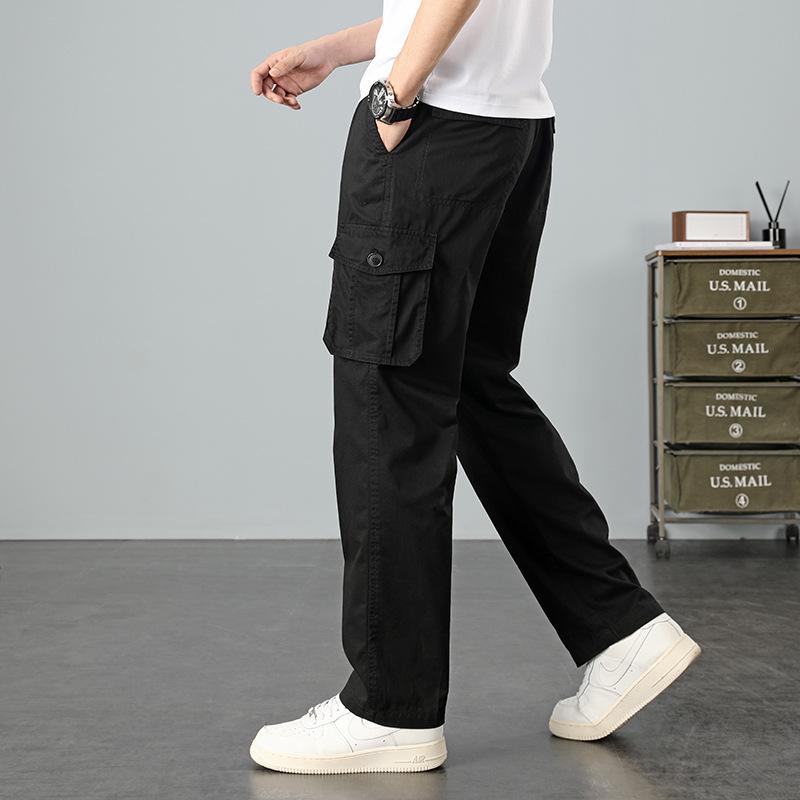 Pure cotton long pants men's thin large size loose casual pants trendy wear-resistant versatile straight-leg pants overalls