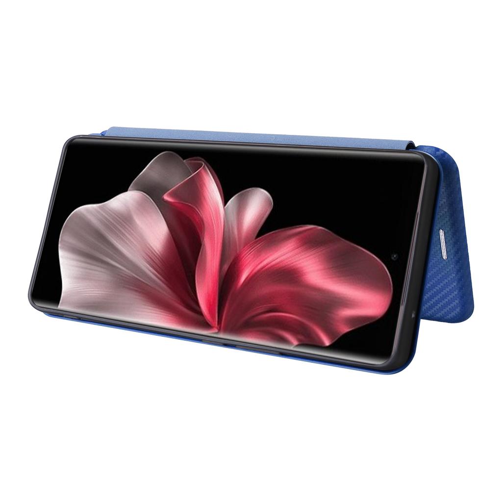 Pro vivo V30e 5G pouzdro Sloty pro karty Stojánek Kožený kryt s texturou z uhlíkových vláken