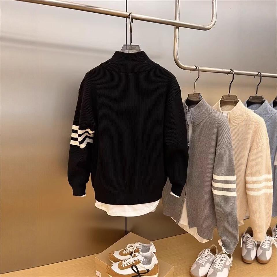 Herrhalsad kofta tröja rock – Vår & Höst Lös passform, Mångsidig & Trendig stickad tröja