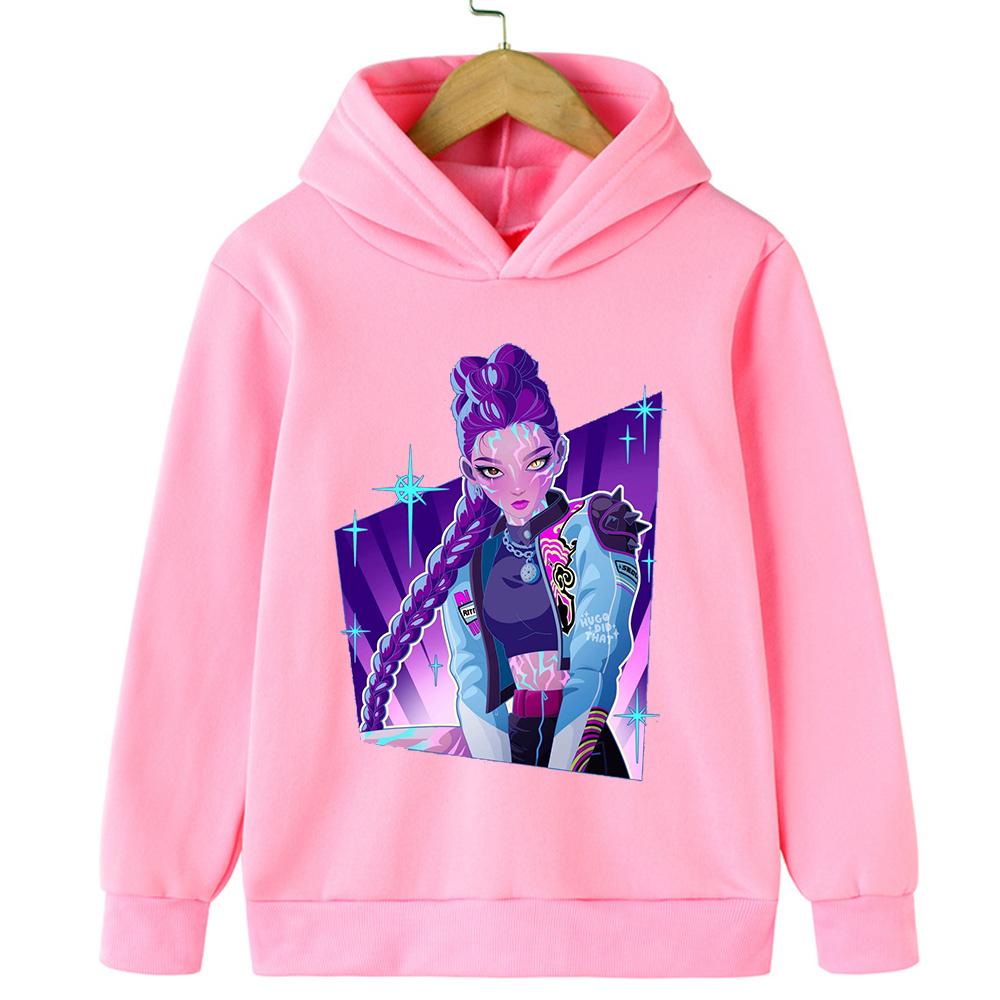 KPop Demon Hunter Cartoon Girls boy Hooded Sweatshirt Warm Children's Korean Wave Fashion Casual Tops Casual Black Pink Clothing