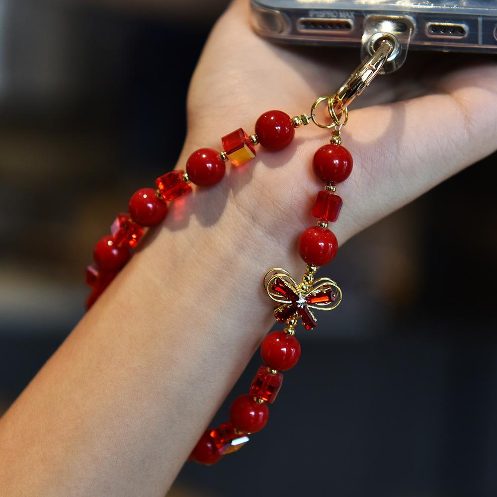 Mobile Phone Chain Rope Hanging Wrist Women'S High-End Crystal Light Luxury Niche Exquisite Mobile Phone Chain String Beads Short Gasket