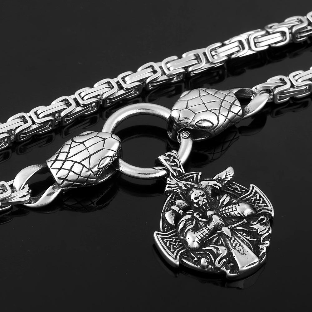 Rustfritt stål Viking Snake Hode Odin Kråkeøks Kors Anheng Halskjede Rustfritt stål smykker for menn
