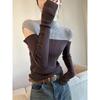 New Color-blocked Half Turtleneck Off-shoulder  for Women Autumn Versatile Bottoming Sweater