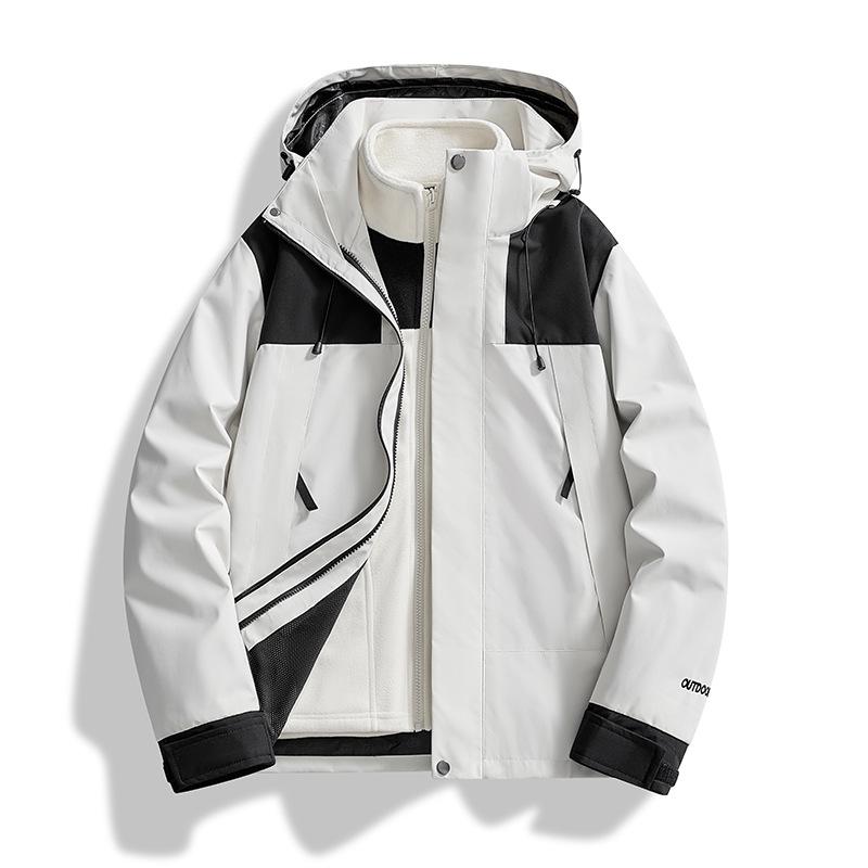 Couple's Autumn Winter Windbreaker: Thick, Velvet-Lined 3-in-1 Jacket for Live-Stream Sales