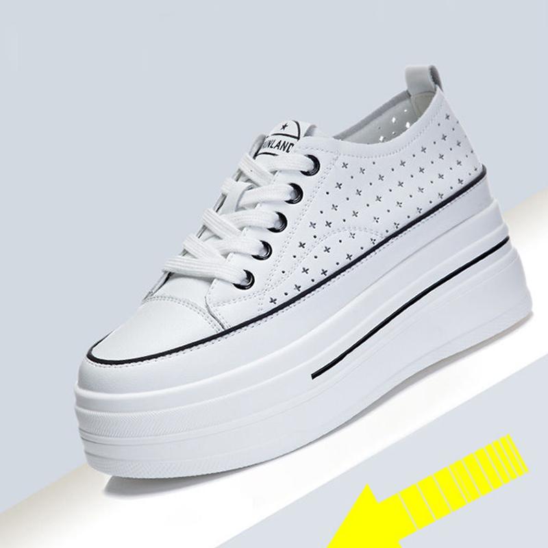 Sommer Flache Plateau Echtleder Schuhe Damen Mode Sneaker Atmungsaktive Schwarz Weiße Schuhe Modemarke Damen Sneaker