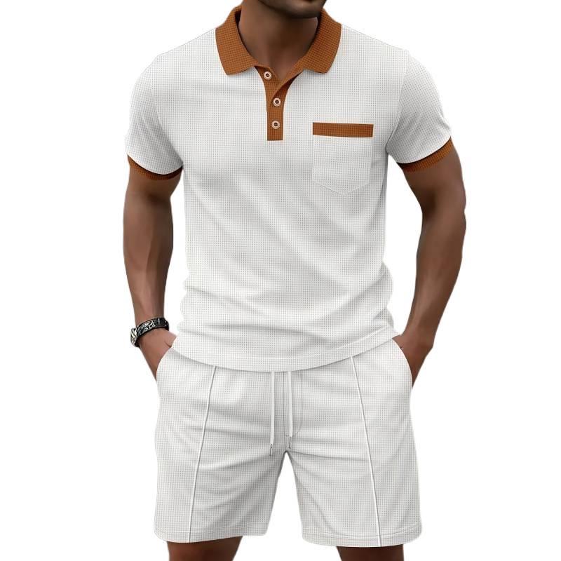 Herren Sommer Kurzarm Poloshirt & Freizeit Sportbekleidung Set - Atmungsaktiv, Bequem, Vielseitig, Lockere Passform