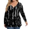 Cămașă de damă plus size cu mânecă lungă, top cu imprimeu plisat casual cu gât în V