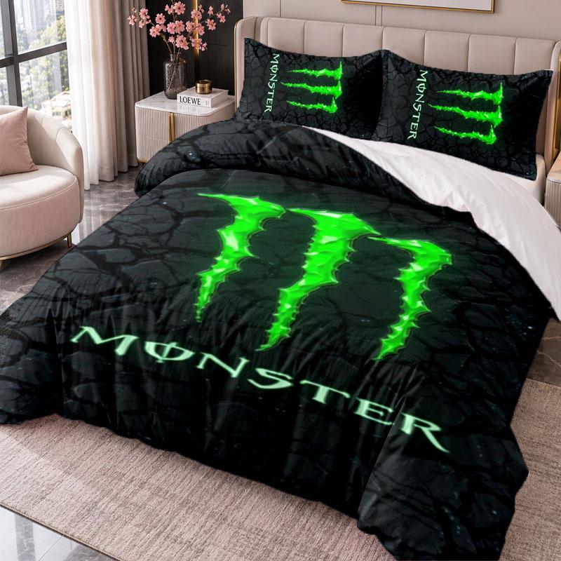 Monster Energy 3-teiliges Bettwäsche-Set Bettbezug mit zwei Kissenbezügen für Schlafzimmer Heimdekoration