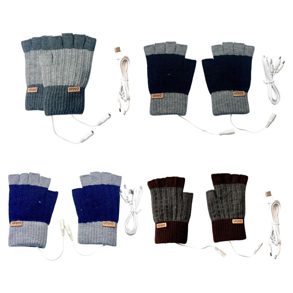 USB Heated Gloves Half Finger for Men Women Knitting Electric Heating Hand