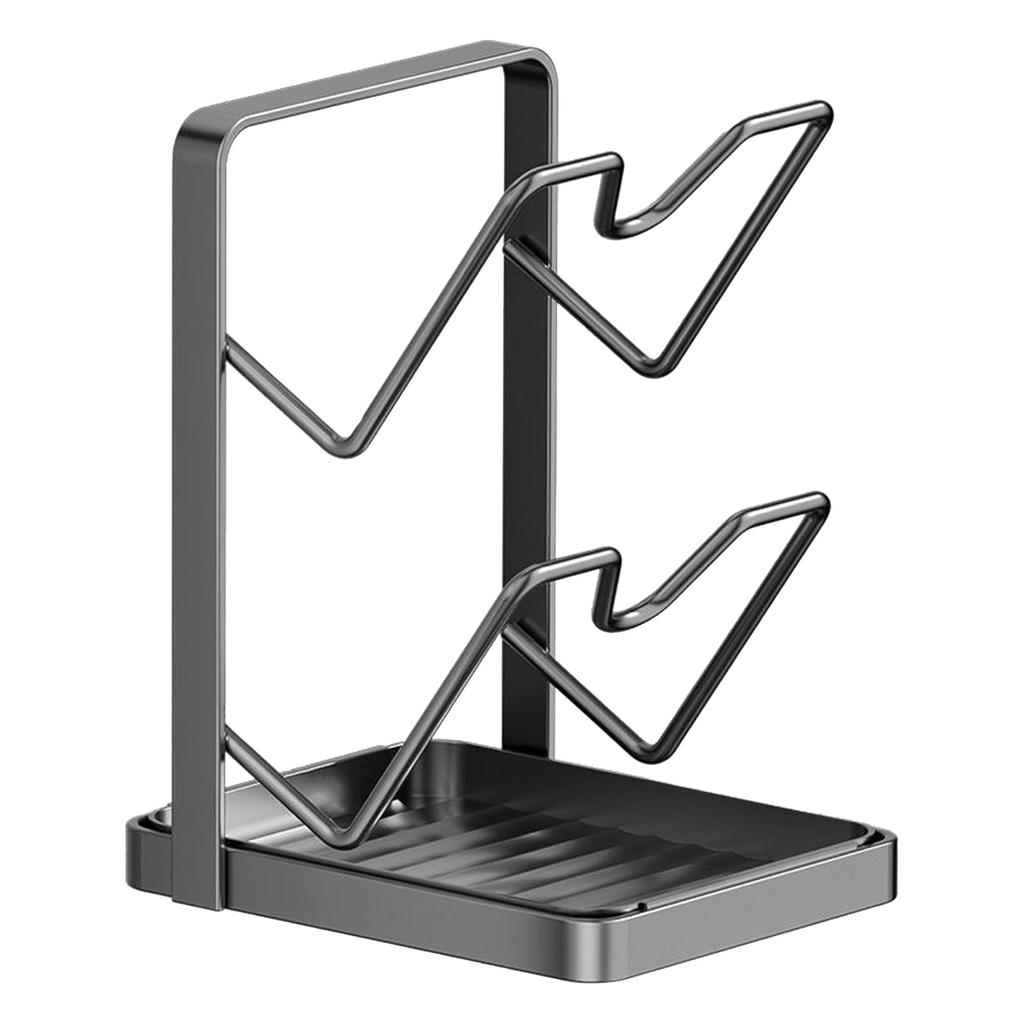 Multifunctional Kitchen Pot Lid Storage Rack While Cooking Utensils Pan Pot Cover Lid Rack Shelf with Drip Tray for Counter