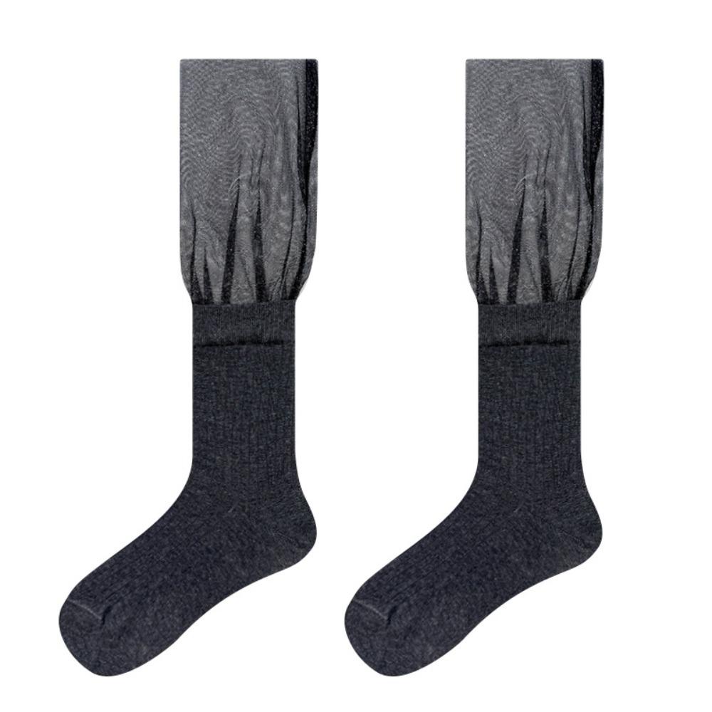 

Lolita JK Calf Socks Cotton Mid-tube Stocking Soft Sweet Thin Long Socks Women Dark Grey Black