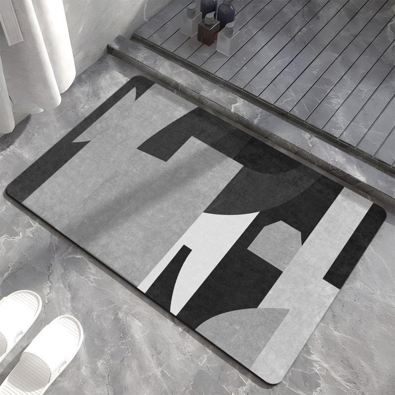 Geometrische graue Badezimmer-Bodenmatte – rutschfest, schmutz- und verschleißfest und pflegeleicht. Ideal für nordische Eingänge.
