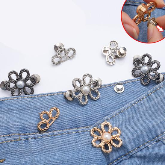 4 Pcs Flower Jeans Buttons Pant Waist Tightener Detachable Decorative Waist Buckles Adjustable No-Sew Pants Clips for Loose Jeans Pants Skirts