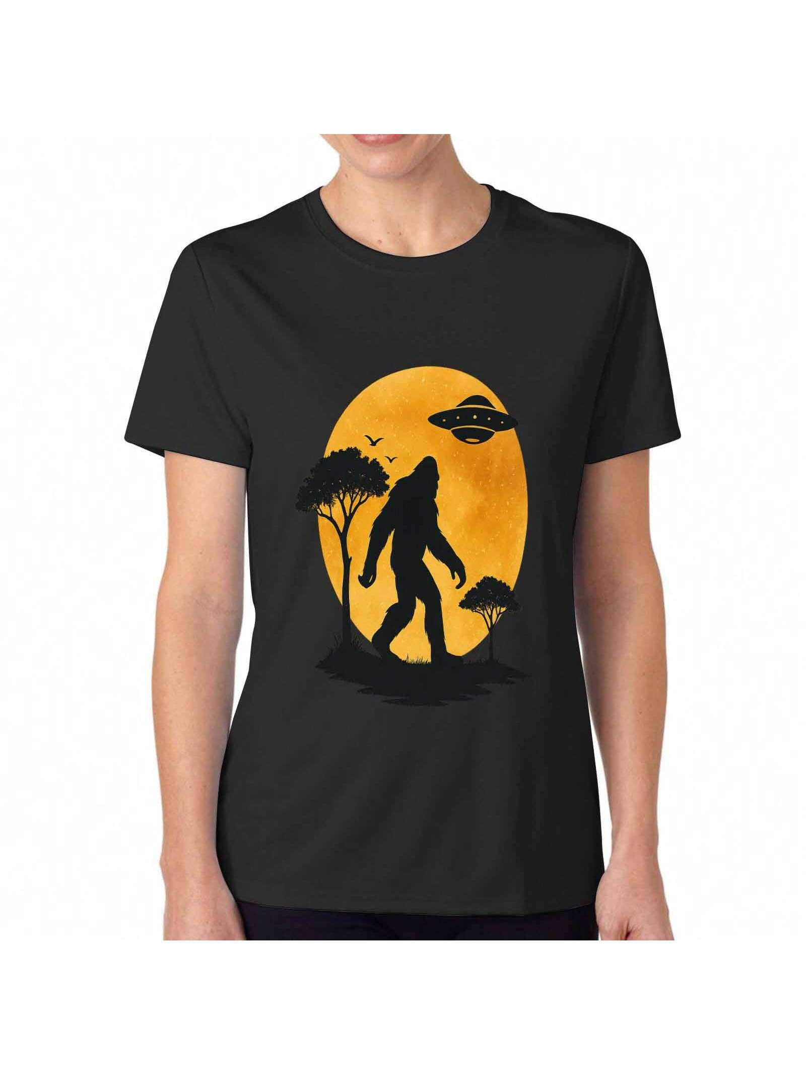 

Bigfoot And UFO Women s Cotton TShirt, Premium Cotton Quality Print, Durable And Longlasting, Casual And Fashionable XXXXXL