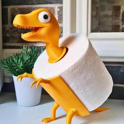 3D tištěný držák na toaletní papír s dinosaurem - Kreslený stojan na papírové utěrky z PLA, Odolný a praktický držák na kapesníky do kuchyně/koupelny