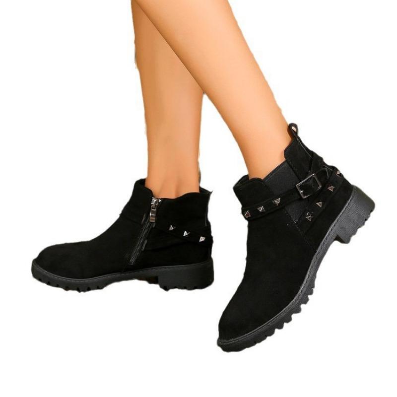 Large Size Martin Boots Women's New Side Zipper Round Head Thick Heel Martin Boots Fashion Women's Leather Boots