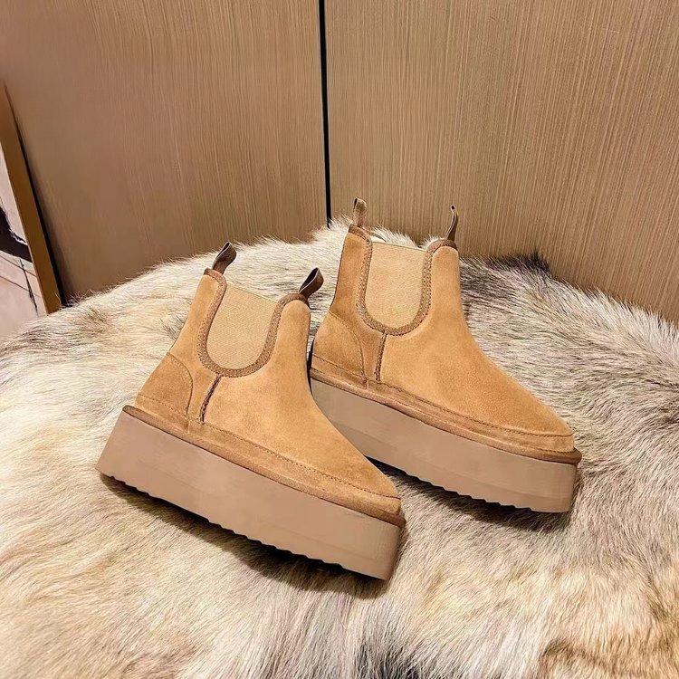 Thick Soled Snow Boots for Women Fashionable Height Increasing Cotton Shoes with Plush Chelsea Short Boots